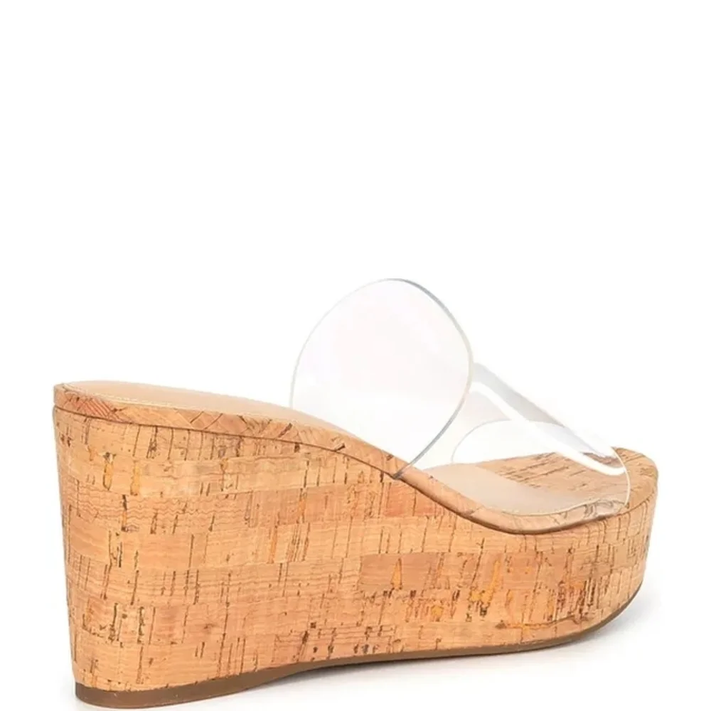 Copper Key Seaside Women's Clear Vinyl Platform Cork Wedge Sandals Size 10